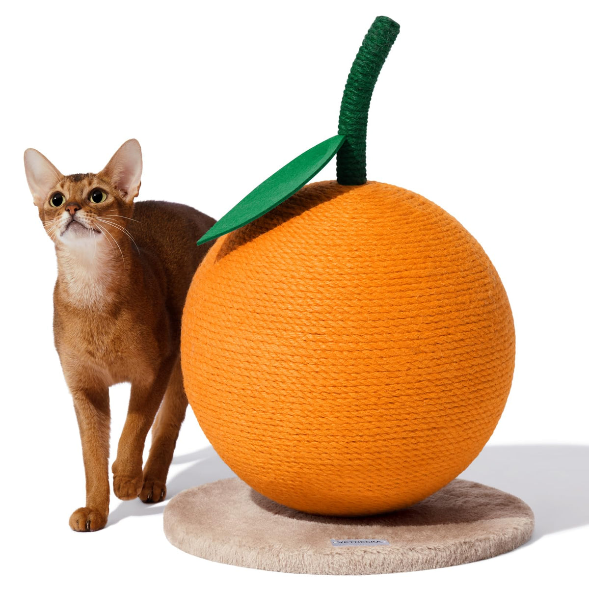 VETRESKA Orange Cat Scratching Post Cute Cat Scratcher with Sisal Rope Vertical Cat Scratch Post for Indoor Cat and Kitten Cat Scratching Ball