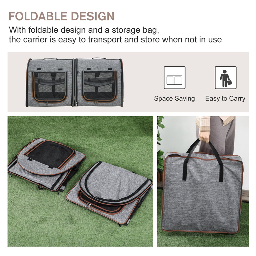Grey Dual Compartment Cat Carrier with Padding & Storage
