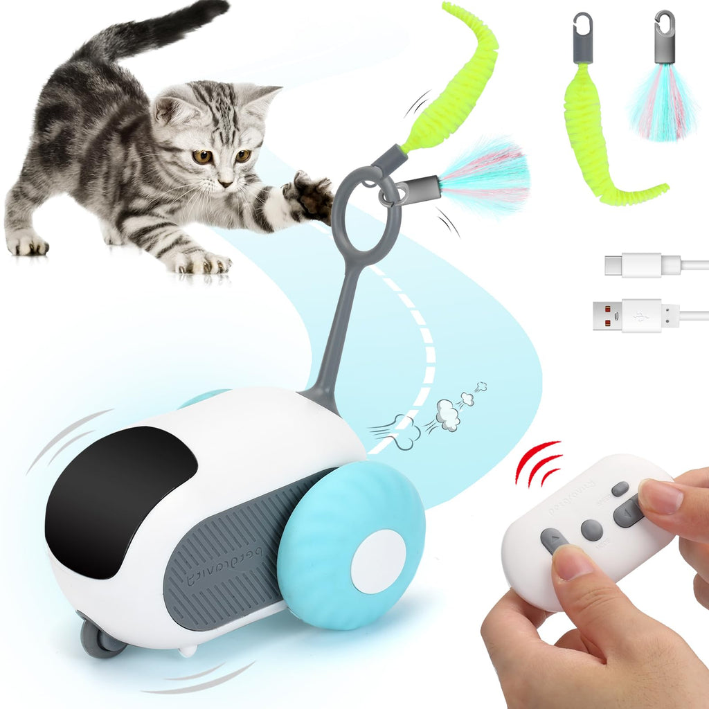 Turbo Tail 3.0 Cat Toy Remote Control Cat Toy with 2-Speed Adjustment Interactive Cat Toys for Indoor Cats Rechargeable Automatic Cat Toys Moving Cat Toy for Bored Indoor Adult Cat (Blue)