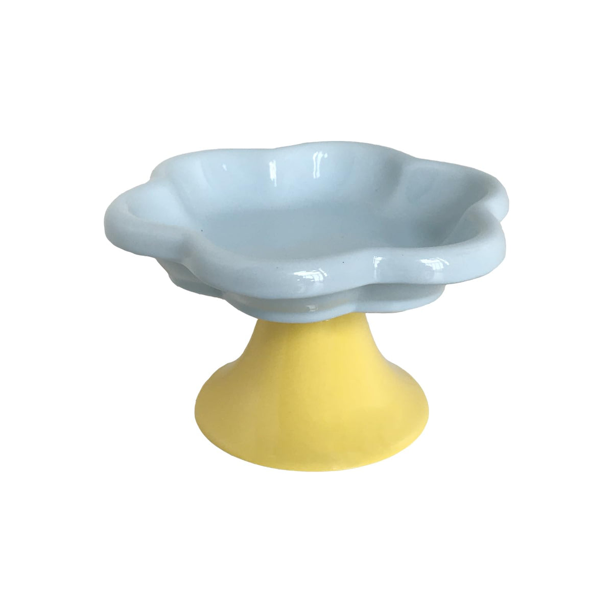 Ceramic Elevated Cat BowlsFlower Cat BowlSmall Raised Cat DishCeramic Elevated Cat DishFlower Ceramic Raised Cat Bowls for Cats&Small Dogsreducing pet’s Neck Bending and Pressure – Blue Yellow