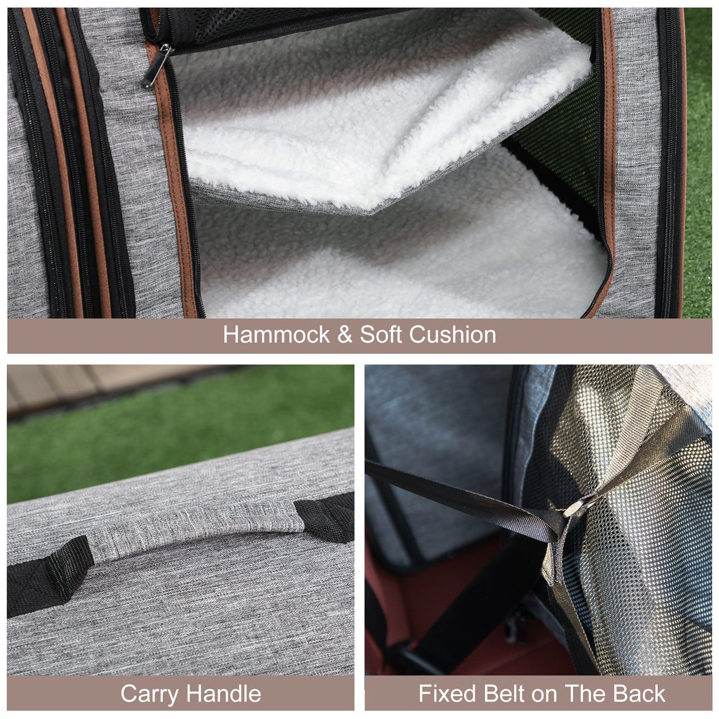 Grey Dual Compartment Cat Carrier with Padding & Storage