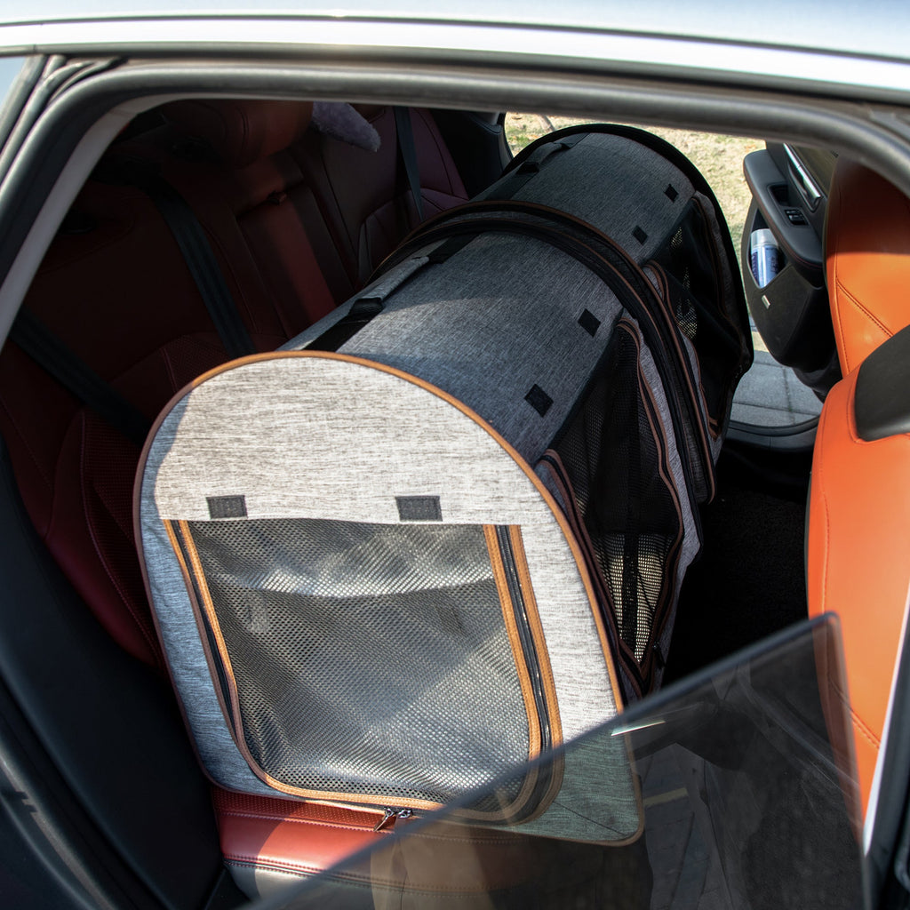 Grey Dual Compartment Cat Carrier with Padding & Storage