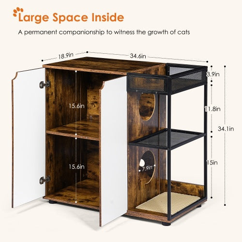 Dual Cat Litter Box Cabinet in Rustic Brown