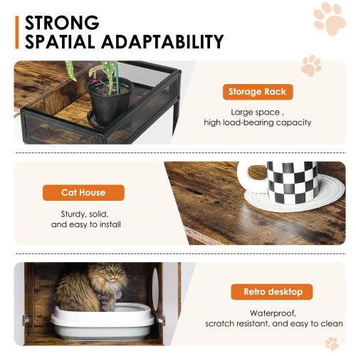 Dual Cat Litter Box Cabinet in Rustic Brown