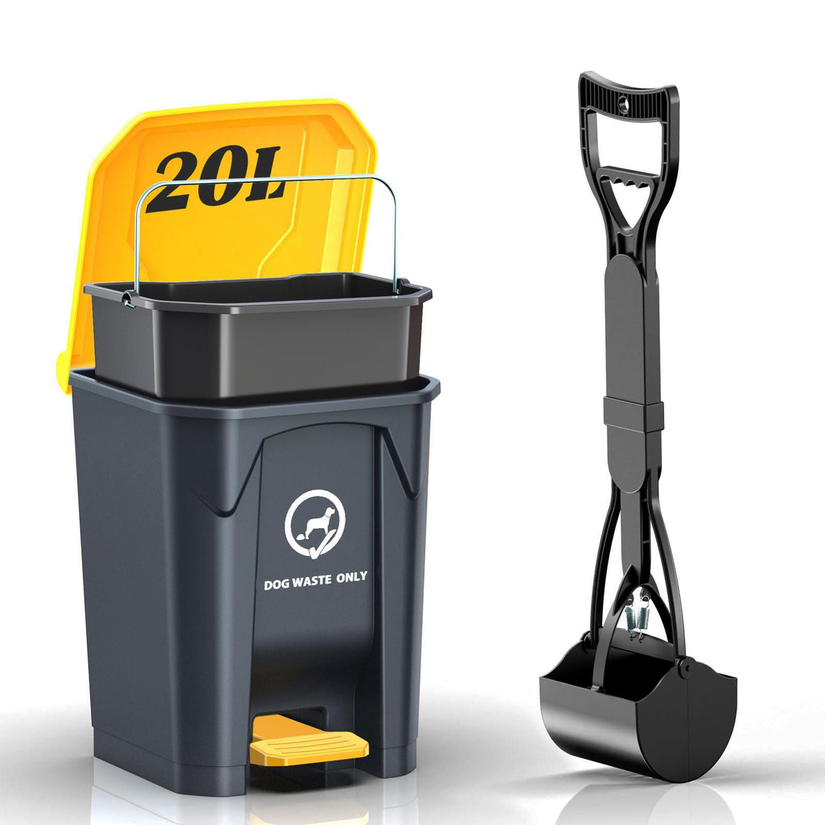 Outdoor Dog Poop Trash Can & Plastic Pooper Scooper Set for Yard - 20L/5.2 Gallen Dog Waste Trash Can Pet Waste Disposal Station with Inner Bucket (Trash Can + Plastic Pooper Scooper)