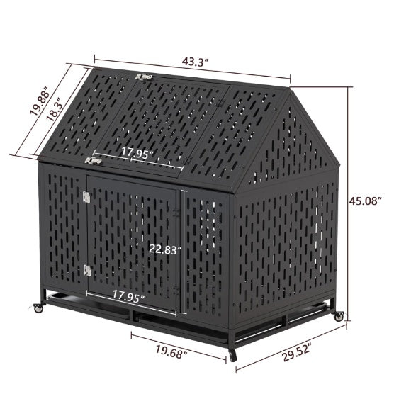 Heavy Duty Dog Crate 45 Inch Indestructible Pet Dog Cage Crate Kennel With Roof Top 2 Doors Removable Trays