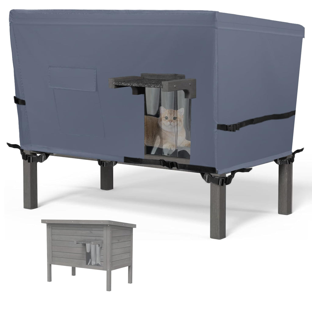 Sudiwei Feral Cat House Cover for Zipper Outdoor Cat House Cover for Winter Feral Cat Home Cover Cat House Outdoor Catio Cat Cover(Only Cover) 37x23.5x20in Gray