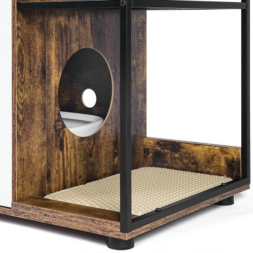 Dual Cat Litter Box Cabinet in Rustic Brown