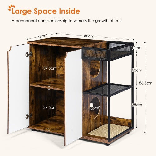 Dual Cat Litter Box Cabinet in Rustic Brown