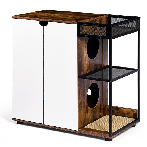 Dual Cat Litter Box Cabinet in Rustic Brown